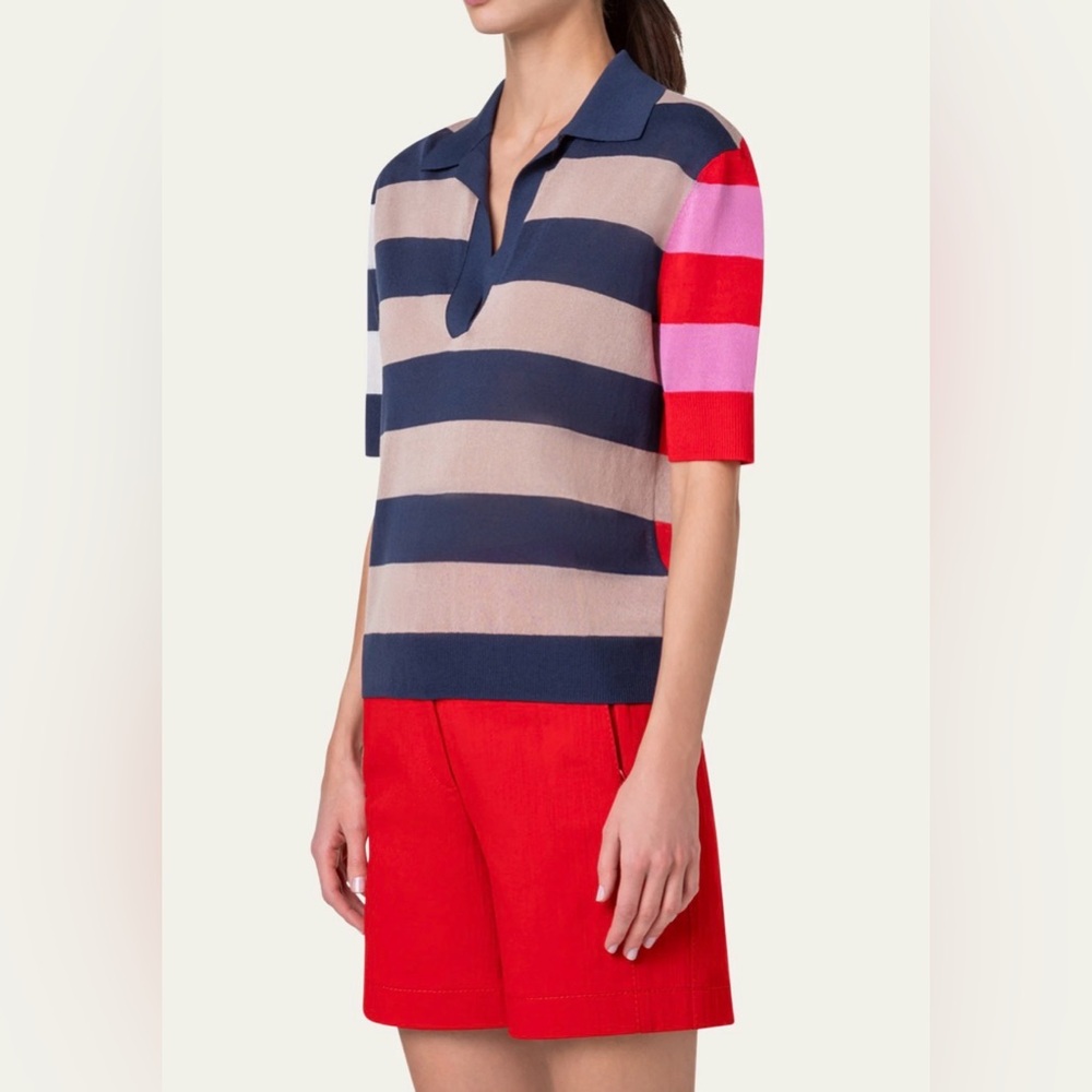 AKRIS PUNTO Colorblock Striped Knit Polo